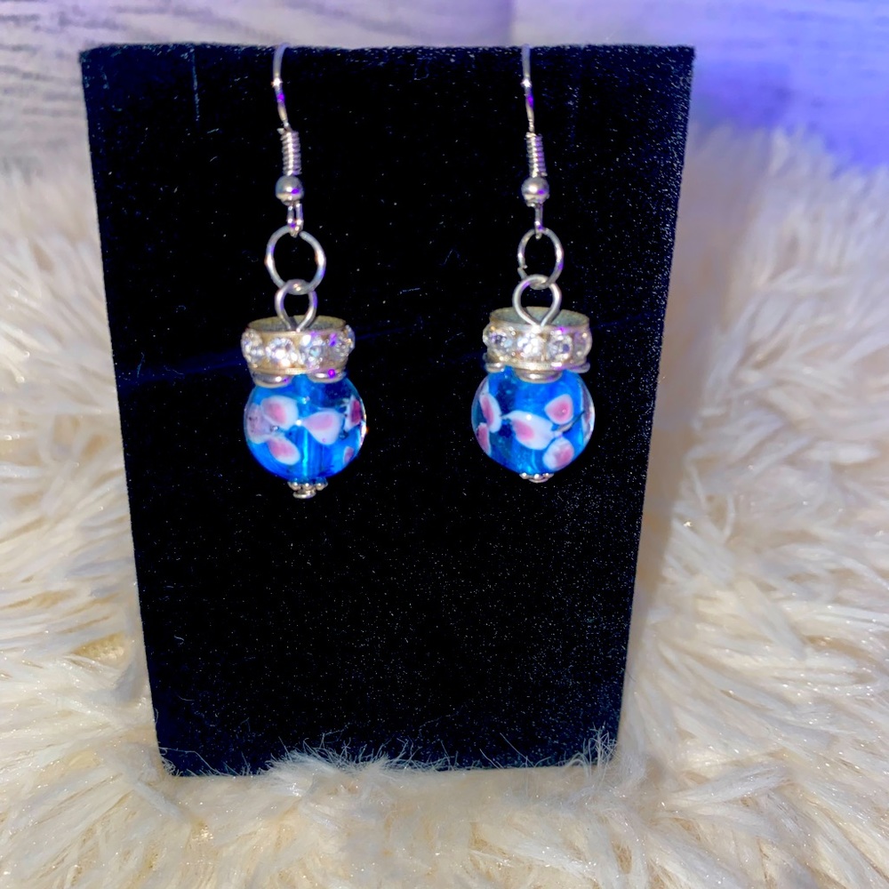 Blue glass bead earrings